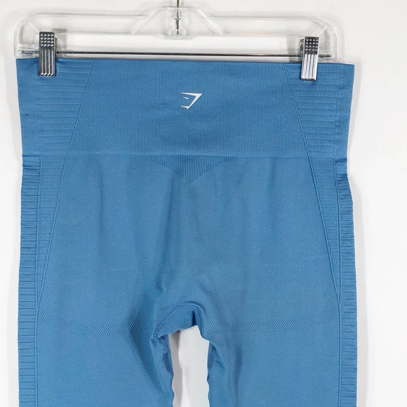 GymShark Small Leggings Energy Seamless Cropped Blue Stone Eyelet High Waist 567 - Picture 2 of 8